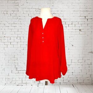 NWOT LIifestyle Attitude Plus Size Tunic Button Tab Sleeves Red